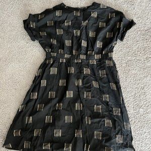 Black Short Sleeve Round Neck Cotton Midi Dress with Pockets - Brand New